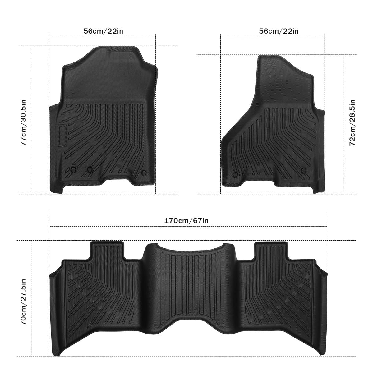 3PCS Car Floor Mats for Ram 1500 2009-2018 – All-Weather Waterproof Heavy-Duty Floor Liners, Durable & Easy to Clean