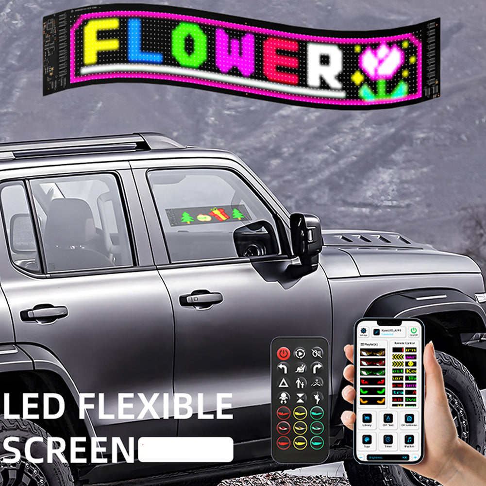 CarpartsX LED Car Sign with APP Control, DIY Text & Animation Display, USB Rechargeable Flexible Scrolling Screen for Carrs, Trucks & Storefront Windows