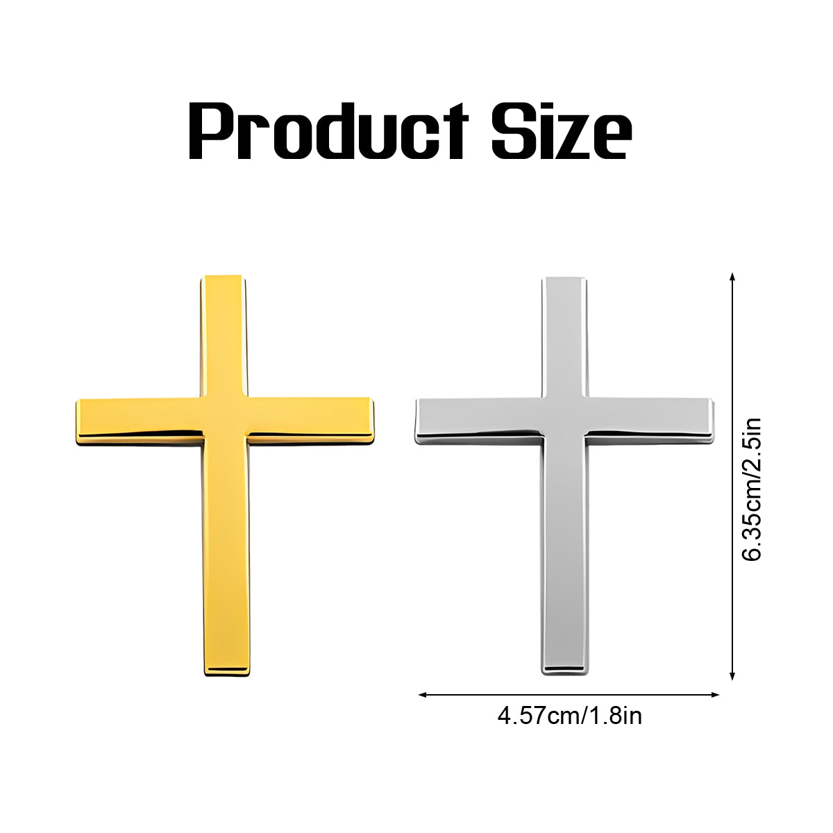 2PCS 3D Metal Jesus Cross Car Stickers – 2.5"x1.8" Alloy Emblem Decals, Self-Adhesive Scratch Cover for Car Body, Silver & Gold