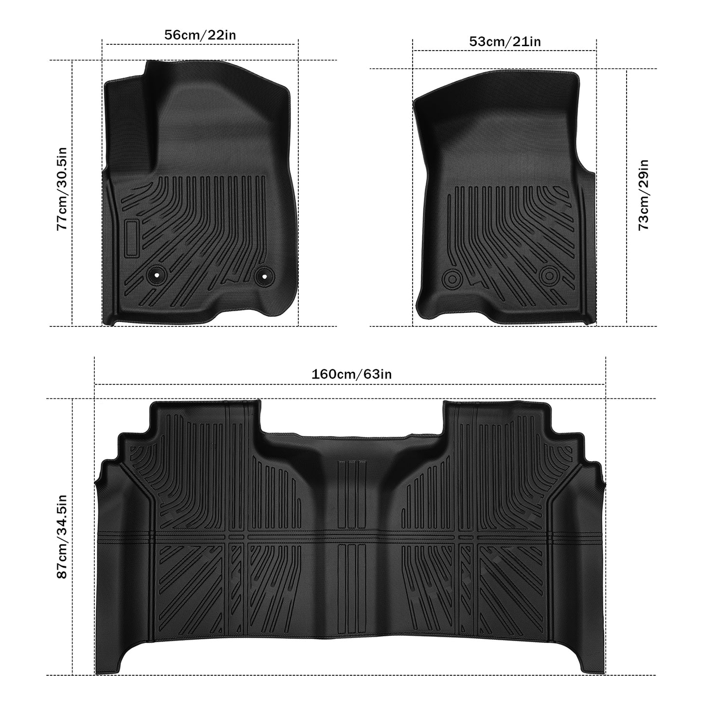 3PCS Car Floor Mats for GMC Sierra / Chevy Silverado 1500 2019–2024 – All-Weather Waterproof Heavy-Duty Floor Liners