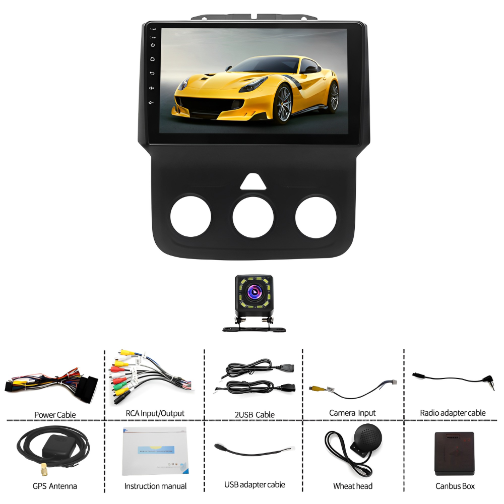 CarpartsX 2+32G Android 13 Car Stereo for Ram 1500 2500 3500 (2013–2019), 9 Inch Touchscreen Radio with CarPlay & Android Auto, Backup Camera, GPS, FM/RDS, DSP, SWC