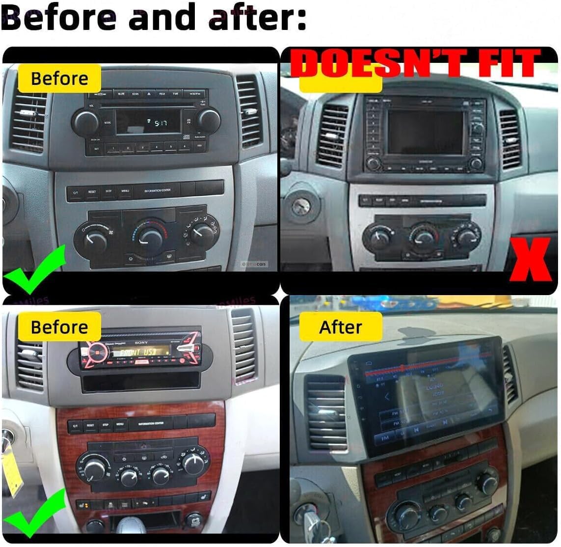 CarpartsX Android 13.0 Double Din Car Stereo Radio for Jeep Grand Cherokee 2004-2007 2+32GB