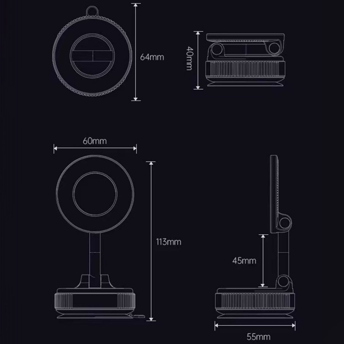 CarpartsX Car Magnetic Phone Mount Vacuum Adsorption Phone Holder Rotatable Foldable Adjustable Arm Magnetic Phone Stand for 4.7-Inch and Above Smartphones Automobile Windshield Black