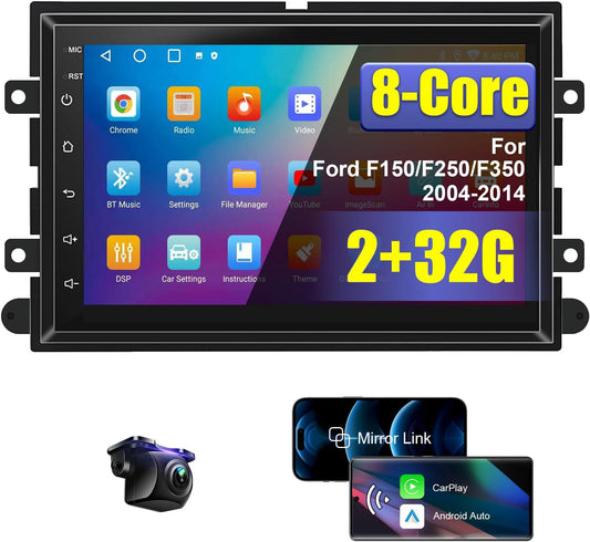 CarpartsX 8 Core Android 13 Car Stereo for Ford F150/F250/F350 (2004-2014) with Wireless CarPlay & Android Auto, 7-inch IPS Touchscreen, GPS Navigation, 2GB+32GB, SWC/Bluetooth Wifi, AHD Backup Camera & Microphone