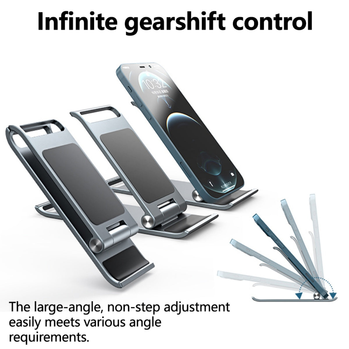 Stainless Steel Adjustable Phone & Tablet Stand for Desk, Foldable 360° Rotating Holder Compatible with iPad Pro/Air/Mini & iPhone 17–12, Ideal for Office, Live Streaming & Video Calls Compact Portable