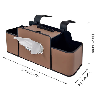 Car Back Seat Organizer with 2 Cup Holders – Leather Rear Seat Storage Box, Tissue Holder & Headrest Hanging Organizer for Family Travel