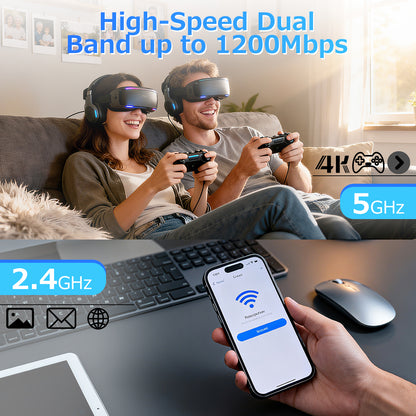 Upgraded 6-Antenna WiFi Extender, 1200Mbps Dual Band Booster, Covers 12,000 sq. ft & 100 Devices, Repeater with Ethernet Port for Home, Office Use