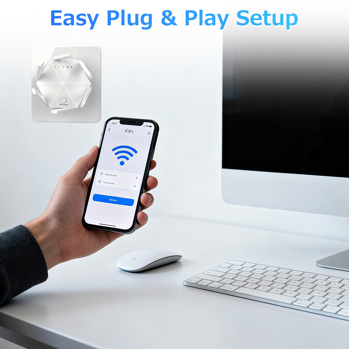 Upgraded 6-Antenna WiFi Extender, 1200Mbps Dual Band Booster, Covers 12,000 sq. ft & 100 Devices, Repeater with Ethernet Port for Home, Office Use