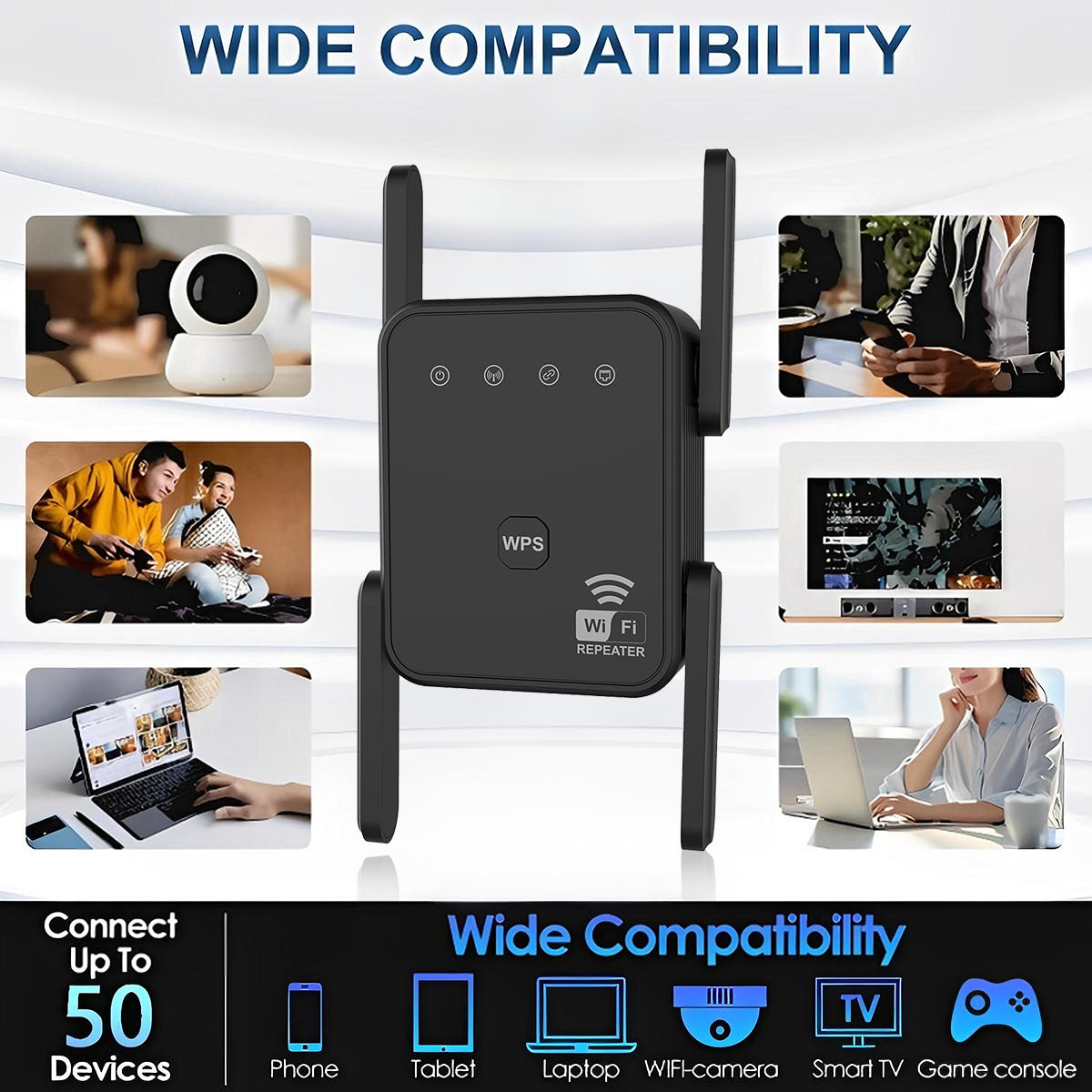 WiFi Extender 2025, WiFi Repeater, Dual-Band 1200Mbps, Covers up to 2000 Sq Ft & 50 Devices, 4 Antennas, Easy Plug & Play for Home and Office