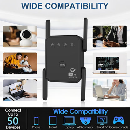 WiFi Extender 2025, WiFi Repeater, Dual-Band 1200Mbps, Covers up to 2000 Sq Ft & 50 Devices, 4 Antennas, Easy Plug & Play for Home and Office