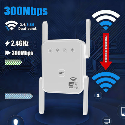 WiFi Extender 2025, WiFi Repeater, Dual-Band 1200Mbps, Covers up to 2000 Sq Ft & 50 Devices, 4 Antennas, Easy Plug & Play for Home and Office