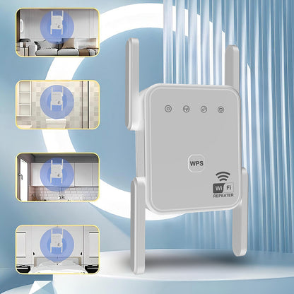 WiFi Extender 2025, WiFi Repeater, Dual-Band 1200Mbps, Covers up to 2000 Sq Ft & 50 Devices, 4 Antennas, Easy Plug & Play for Home and Office