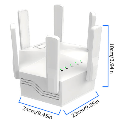 Upgraded 6-Antenna WiFi Extender, 1200Mbps Dual Band Booster, Covers 12,000 sq. ft & 100 Devices, Repeater with Ethernet Port for Home, Office Use