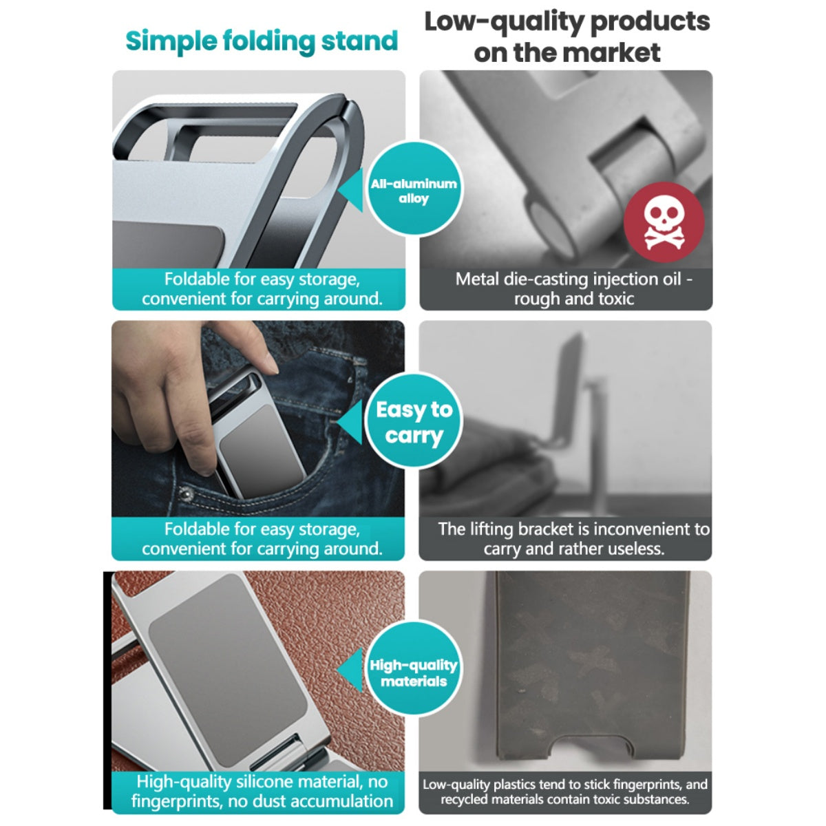 Stainless Steel Adjustable Phone & Tablet Stand for Desk, Foldable 360° Rotating Holder Compatible with iPad Pro/Air/Mini & iPhone 17–12, Ideal for Office, Live Streaming & Video Calls Compact Portable