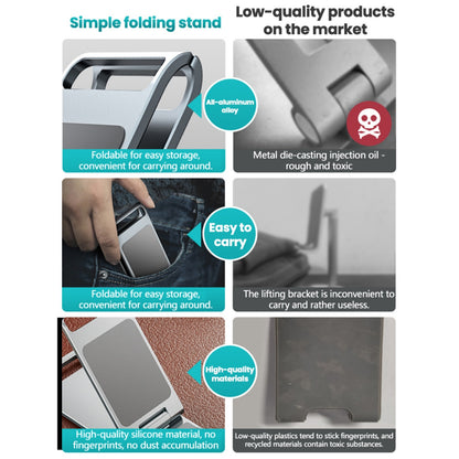 Stainless Steel Adjustable Phone & Tablet Stand for Desk, Foldable 360° Rotating Holder Compatible with iPad Pro/Air/Mini & iPhone 17–12, Ideal for Office, Live Streaming & Video Calls Compact Portable