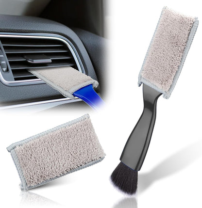 Double Head Car Cleaning Brush – Soft Interior Detailing Duster for Air Vents, Dashboard, Screens & Auto Accessories (Blue & Black)