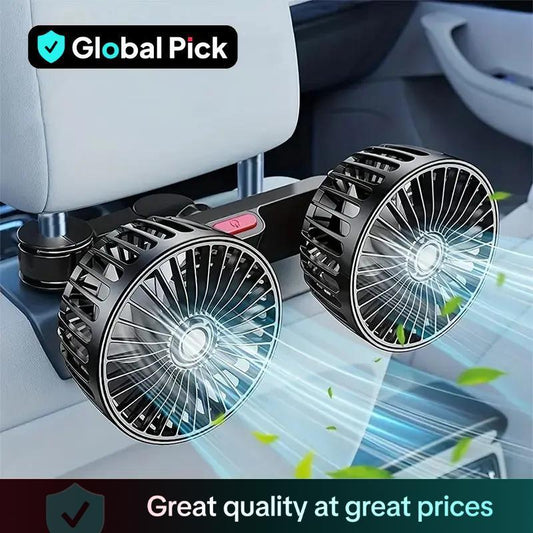 CarpartsX Adjustable Car Backseat Fan, 1 Count Summer Essential Double-head Electric Fan with Seat Clip, Car Interior Diffusers, Strong Wind Rear Seat 360 Degrees Rotation Large Air Volume Fan, Men Gifts, USB Car Fan, Car Ventilation Tools