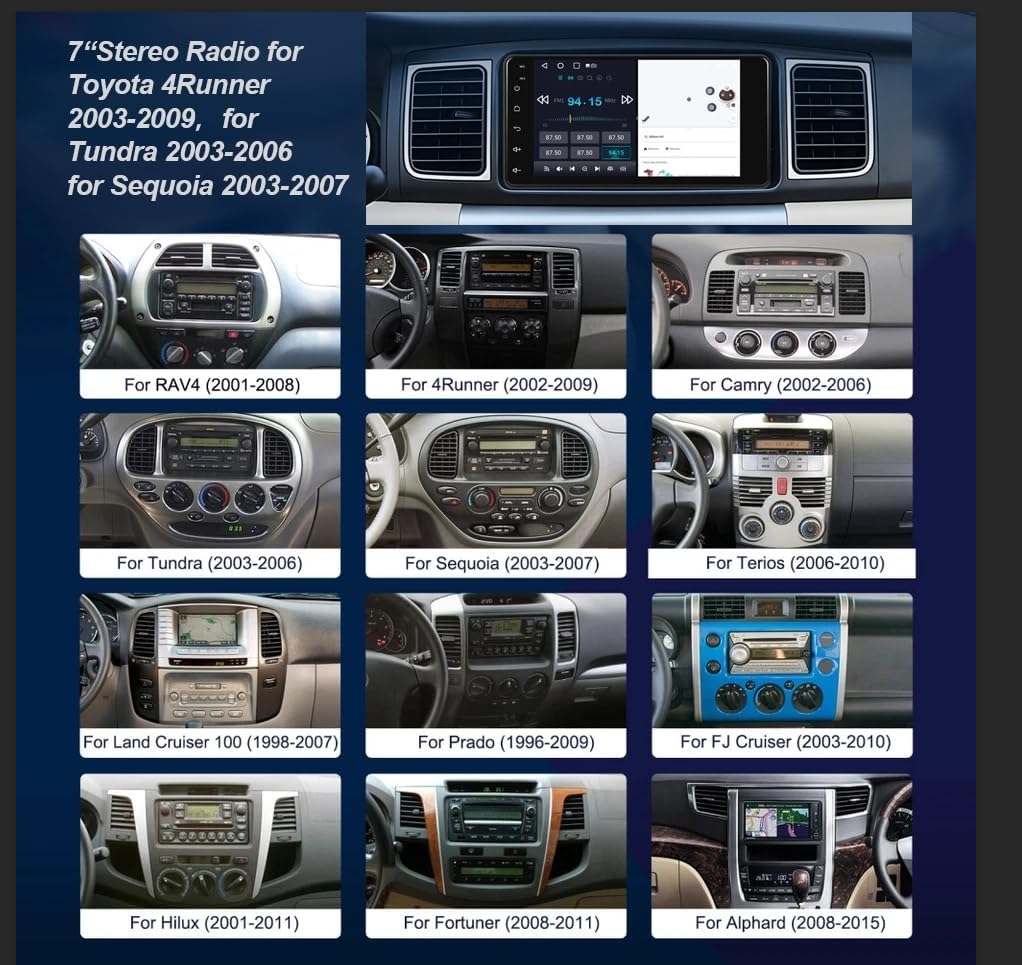 7" Android 13 Car Stereo for Toyota 4Runner 2003–2009 – 4GB+64GB, CarPlay & Android Auto, GPS, WiFi, Bluetooth, FM/RDS, SWC, AHD Camera