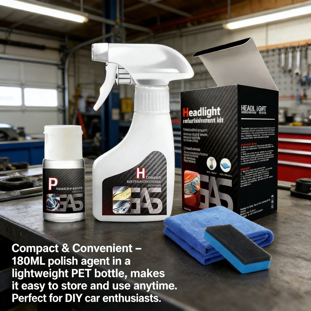 Car Headlight Restoration Kit – 180ML Polish Fluid with Protective Agent, Towel & Sponge for Automotive Headlight Repair & Refurbishing