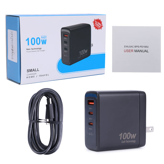 CarpartsX GaN Technology 100W 3-Port Fast Charger Ultra-Compact PD Compatible for MacBook iPhone Samsung Travel Charger with Cable Motion Detection Nanny Cam Charger