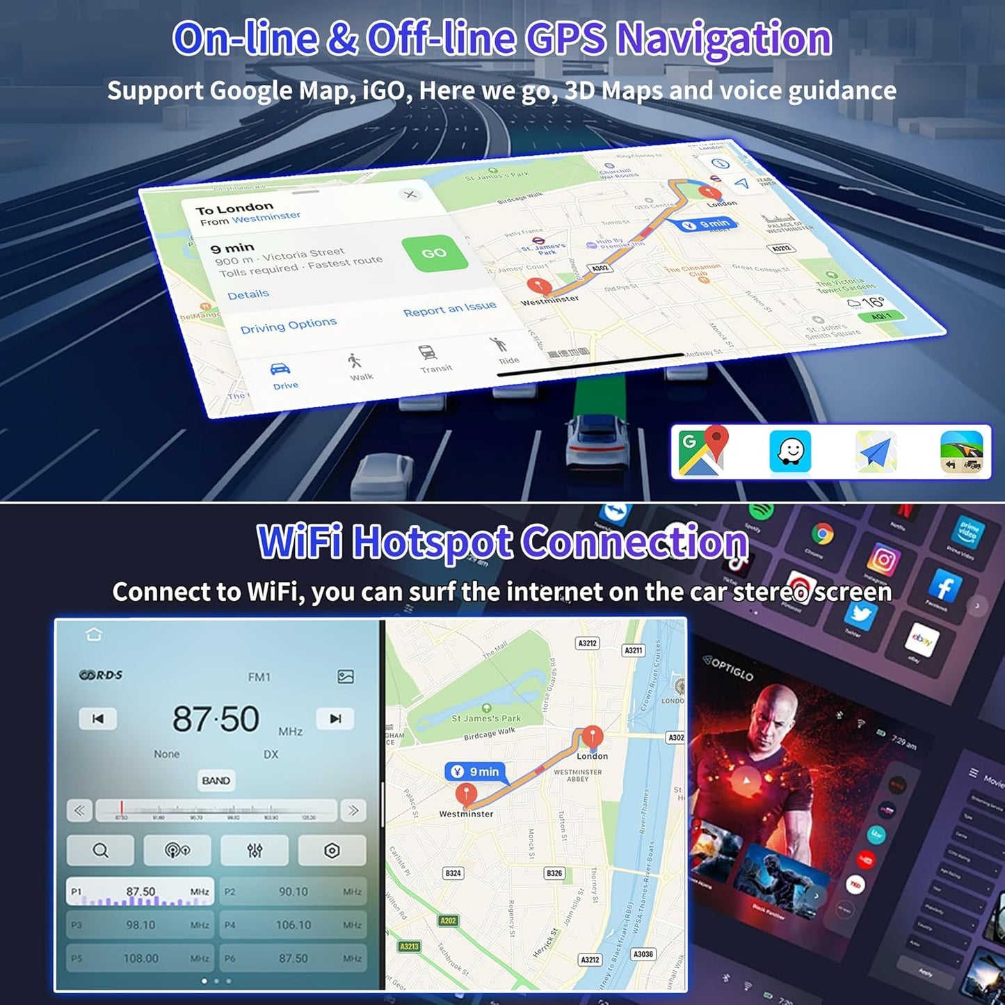 CarpartsX Ford F150 2009-2014 Android 13 Car Stereo Upgrade - 9.7" Wireless CarPlay, Android Auto, GPS Navigation, Bluetooth, SWC, Backup Camera