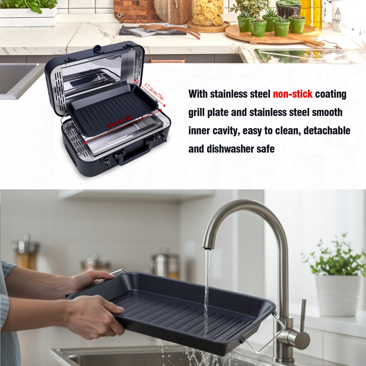 CarpartsX Portable Smokeless Electric Grill for Outdoor, Infrared Quartz Heating, Nonstick, Adjustable 480-550°F, Fast Cooking for Steak, Chicken & Sausages