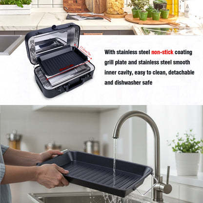 CarpartsX Portable Smokeless Electric Grill for Outdoor, Infrared Quartz Heating, Nonstick, Adjustable 480-550°F, Fast Cooking for Steak, Chicken & Sausages
