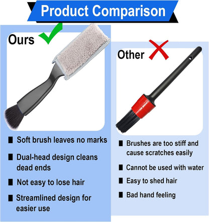 Double Head Car Cleaning Brush – Soft Interior Detailing Duster for Air Vents, Dashboard, Screens & Auto Accessories (Blue & Black)