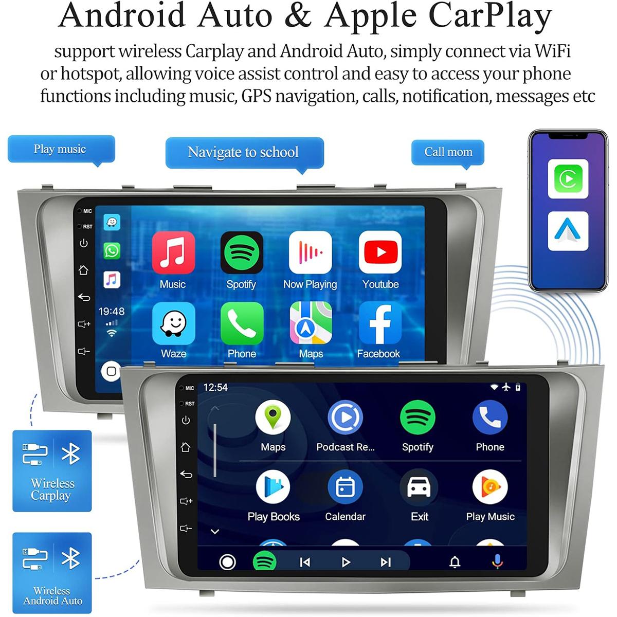 CarpartsX Android 13 Car Stereo for 2007-2011 Toyota Camry – 9" Touchscreen, Wireless CarPlay & Android Auto, WiFi, GPS, SWC, 2+32GB, Bluetooth, Backup Camera