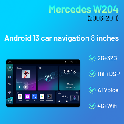 CarpartsX Android 13.0 Car Stereo Radio Player for Mercedes-Benz W204 2006-2011 8 Inch Touch Screen Car Audio Receiver with GPS Navigation Bluetooth Head Unit Supports Backup Camera, 2G+32G