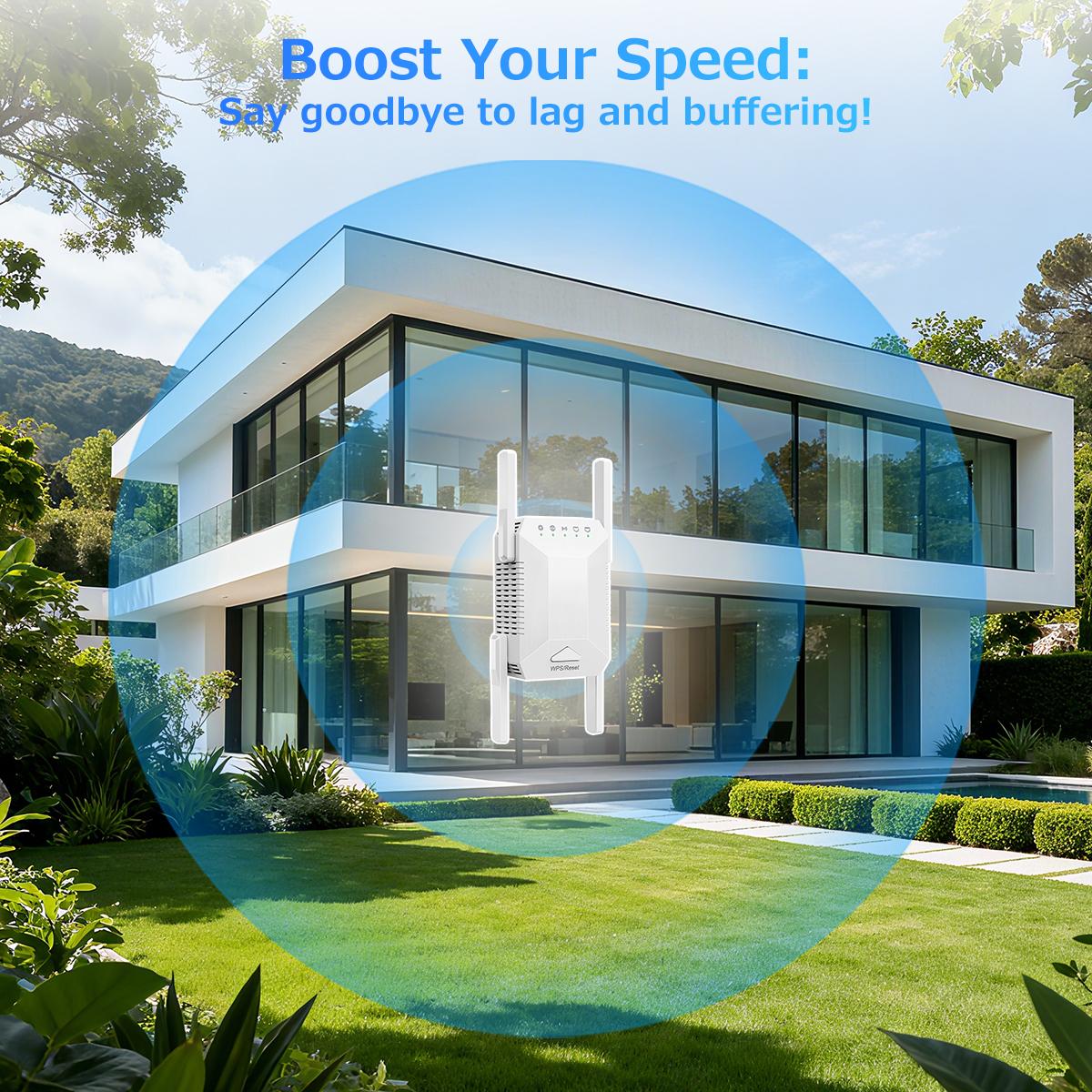 Premium WiFi Extender,1200Mbps Dual Band (5GHz/2.4GHz) Signal Booster, Covers 10,000 sq. ft & 50 Devices, Repeater with Ethernet Port for Home, Gifts