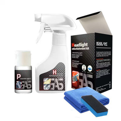Car Headlight Restoration Kit – 180ML Polish Fluid with Protective Agent, Towel & Sponge for Automotive Headlight Repair & Refurbishing