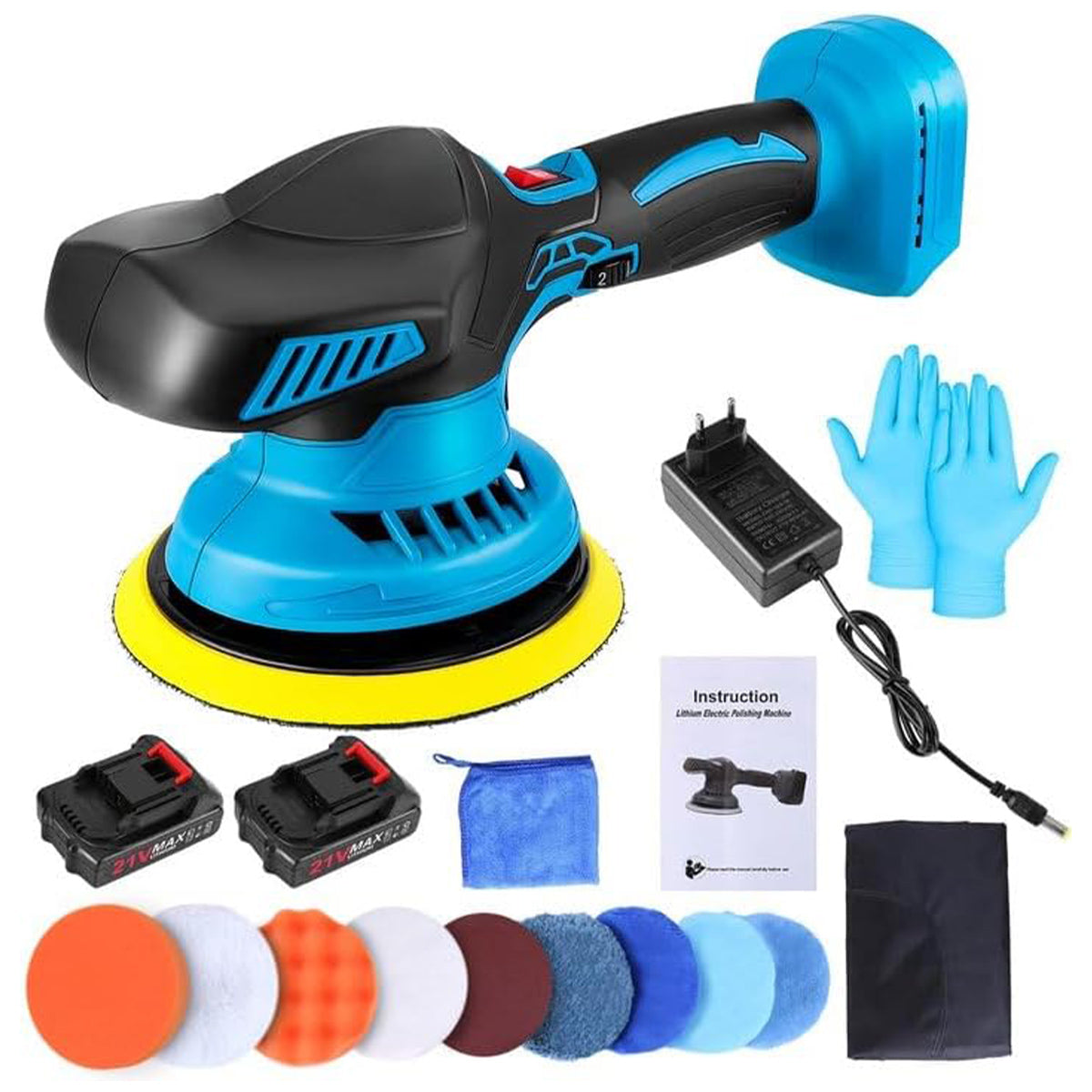 Car Buffer 2025 Upgraded Cordless Polisher 21V, Brushless Motor, 6-Speed 2500-5000 RPM, 13 PCS Accessories, 2 x 2000mAh Batteries for Auto Detailing