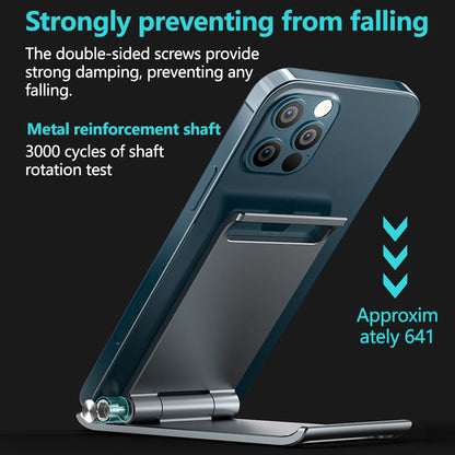 Stainless Steel Adjustable Phone & Tablet Stand for Desk, Foldable 360° Rotating Holder Compatible with iPad Pro/Air/Mini & iPhone 17–12, Ideal for Office, Live Streaming & Video Calls Compact Portable