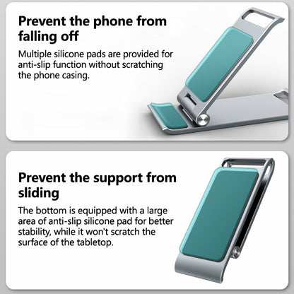 Stainless Steel Adjustable Phone & Tablet Stand for Desk, Foldable 360° Rotating Holder Compatible with iPad Pro/Air/Mini & iPhone 17–12, Ideal for Office, Live Streaming & Video Calls Compact Portable