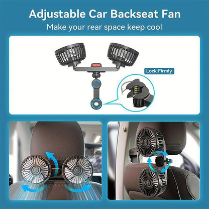 CarpartsX Adjustable Car Backseat Fan, 1 Count Summer Essential Double-head Electric Fan with Seat Clip, Car Interior Diffusers, Strong Wind Rear Seat 360 Degrees Rotation Large Air Volume Fan, Men Gifts, USB Car Fan, Car Ventilation Tools