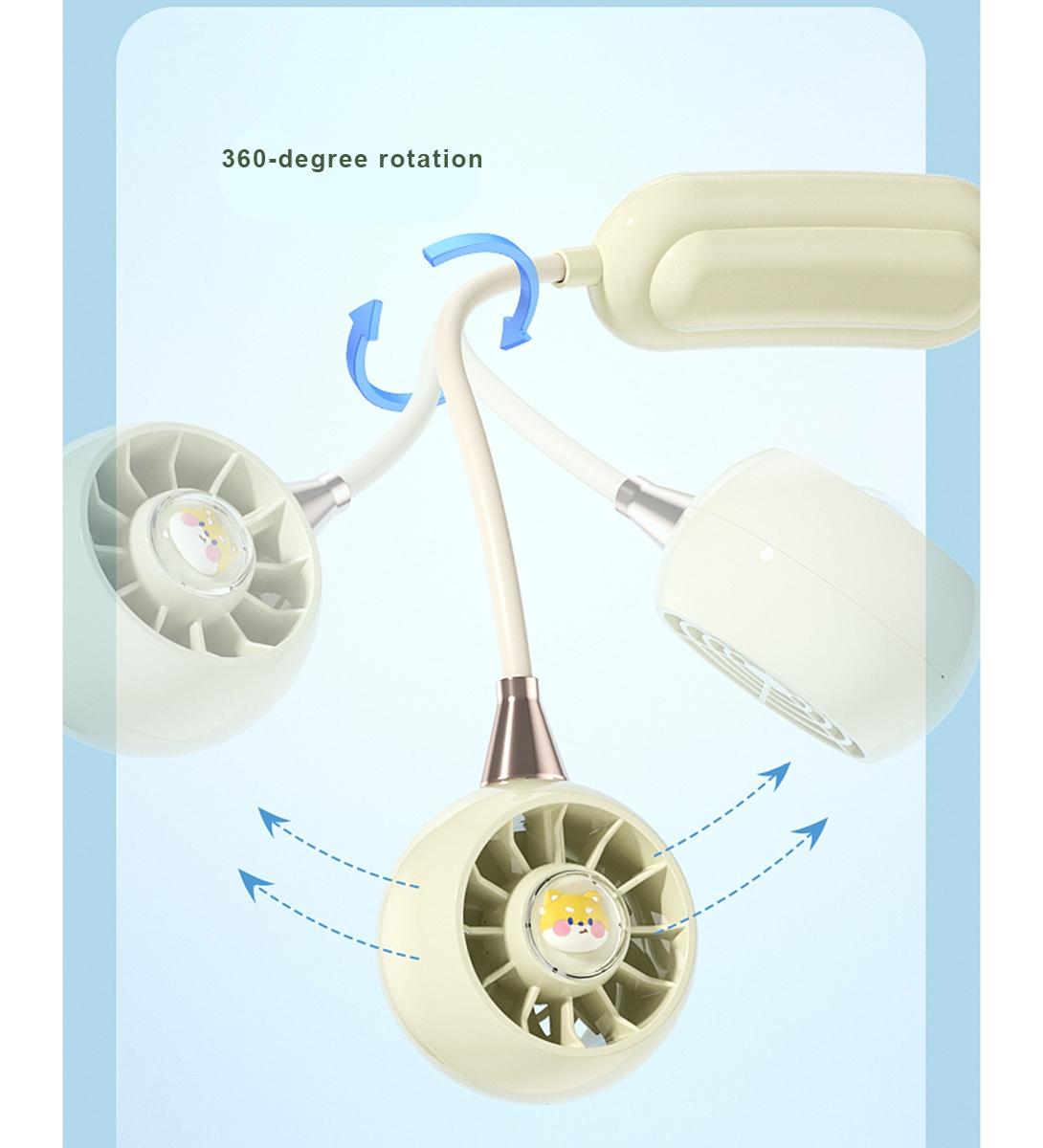 Portable Neck Fan with 3 Speeds, USB Rechargeable Hanging Neckband Fan, Quiet Mini Cooling Fan for Outdoor Travel, Students & Summer Use – Beige