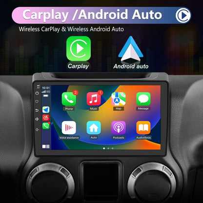 CarpartsX Android 13 Car Stereo for Jeep Wrangler JK, Chrysler, Dodge RAM, 10" Touchscreen Radio, 2GB RAM & 32GB ROM, Wireless CarPlay, Android Auto, Bluetooth, GPS, AHD Rearview Camera, Microphone