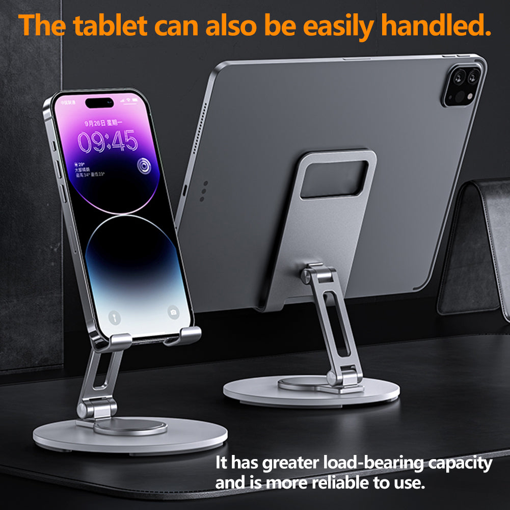 Desk Cell Phone Stand, Adjustable Foldable 360° Holder for Phones & Tablets, Compatible with iPad Pro/Air/Mini & iPhone 17–12, Ideal for Folding Desk Smartphone Use