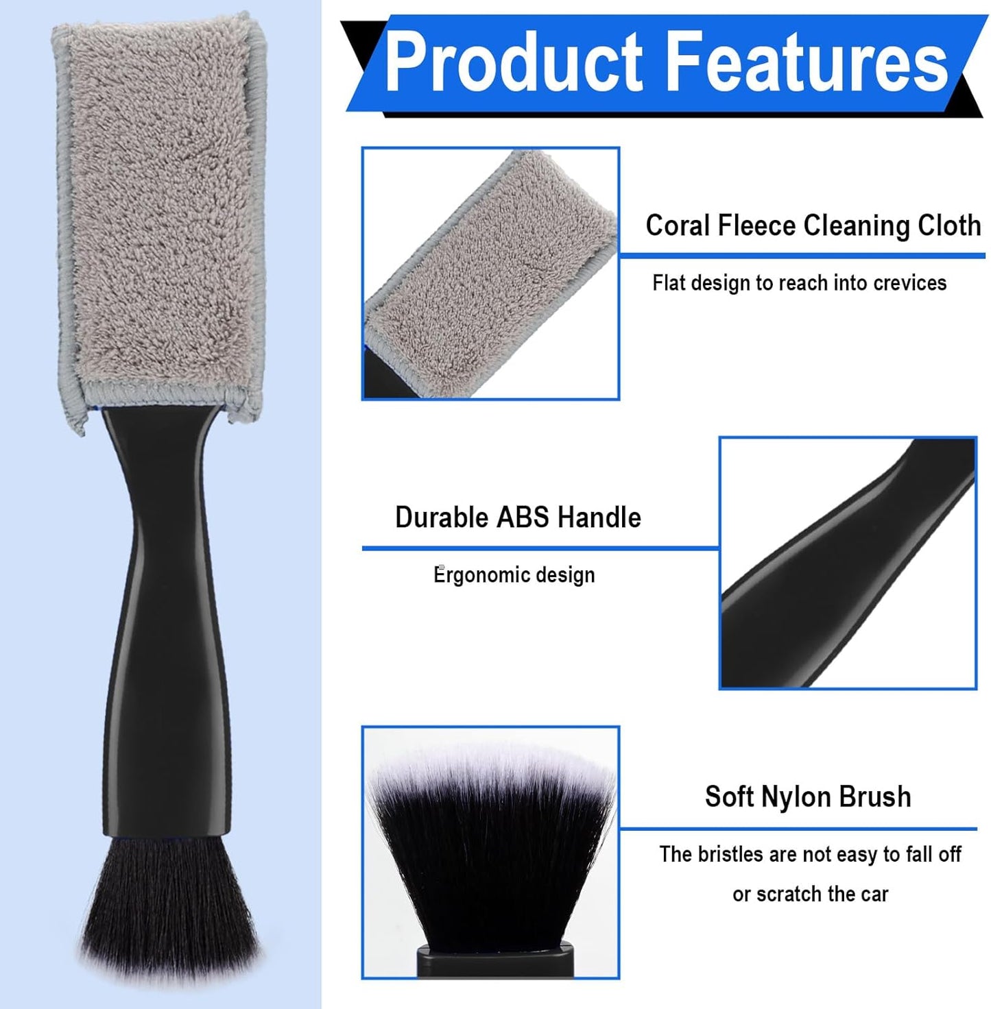 Double Head Car Cleaning Brush – Soft Interior Detailing Duster for Air Vents, Dashboard, Screens & Auto Accessories (Blue & Black)