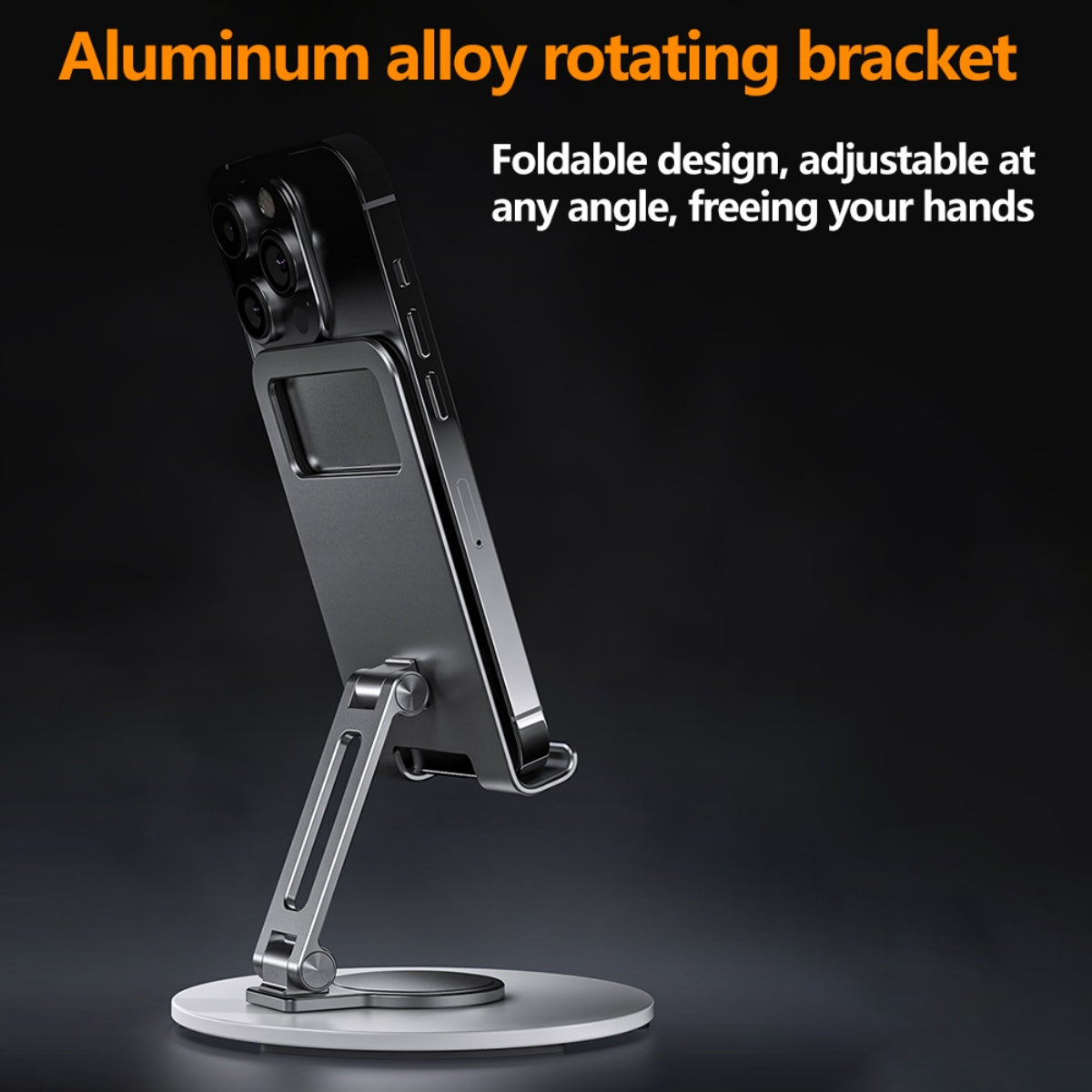 Desk Cell Phone Stand, Adjustable Foldable 360° Holder for Phones & Tablets, Compatible with iPad Pro/Air/Mini & iPhone 17–12, Ideal for Folding Desk Smartphone Use