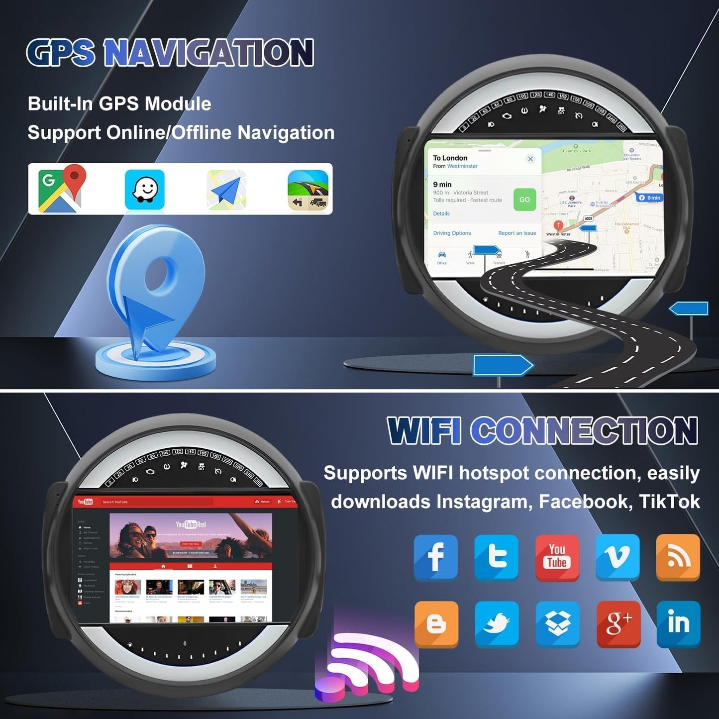 CarpartsX Android 13 Car Stereo for BMW Mini Cooper R56 (2007-2014) - 9 Inch IPS Touchscreen, Apple CarPlay, Android Auto, 2GB+32GB, WiFi GPS Navigation, Steering Wheel Control, AHD Backup Camera, Microphone