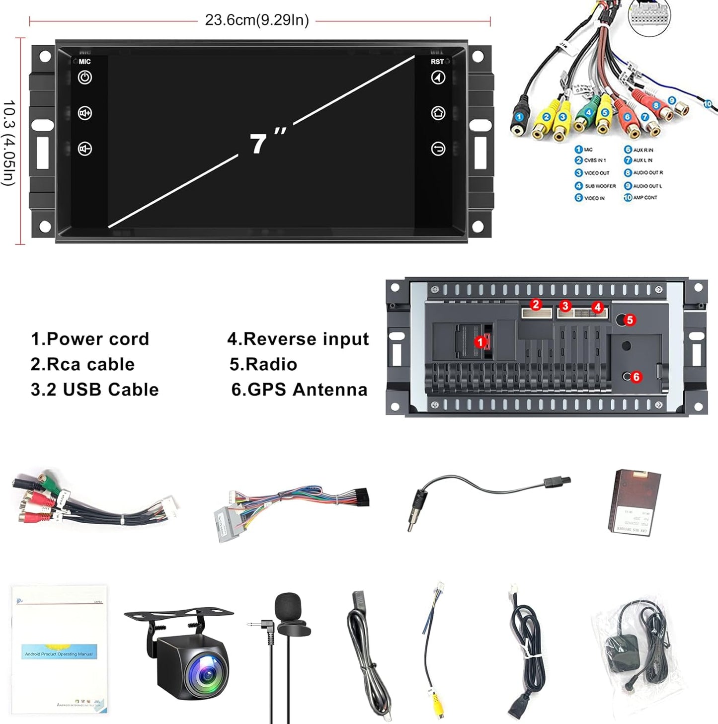 CarpartsX Android 13 Car Stereo for Jeep&Chrysler&Dodge 7-inch Wireless CarPlay & Android Auto, GPS Navigation, 2GB+32GB, 12 LED Lights, SWC/Bluetooth Wifi, AHD Camera&Microphone