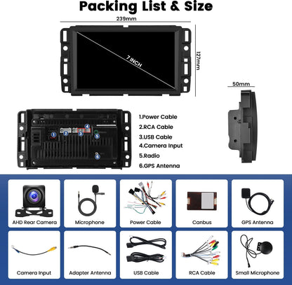 CarpartsX And​​roid 13 カーステレオ シボレー GMC 用 - 7 インチディスプレイ、CarPlay および Android Auto、4GB RAM および 64GB ROM、AHD カメラおよびマイク - US 倉庫