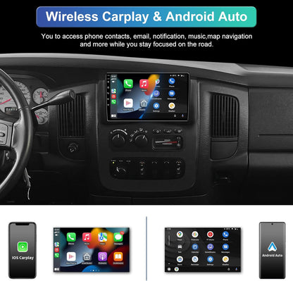 CarpartsX Android 13 Car Stereo for 2002-2005 Dodge RAM 1500/2500/3500 Trucks, 9" HD Touchscreen, Wireless CarPlay & Android Auto, GPS, Bluetooth, Wi-Fi, AHD Backup Camera & Microphone