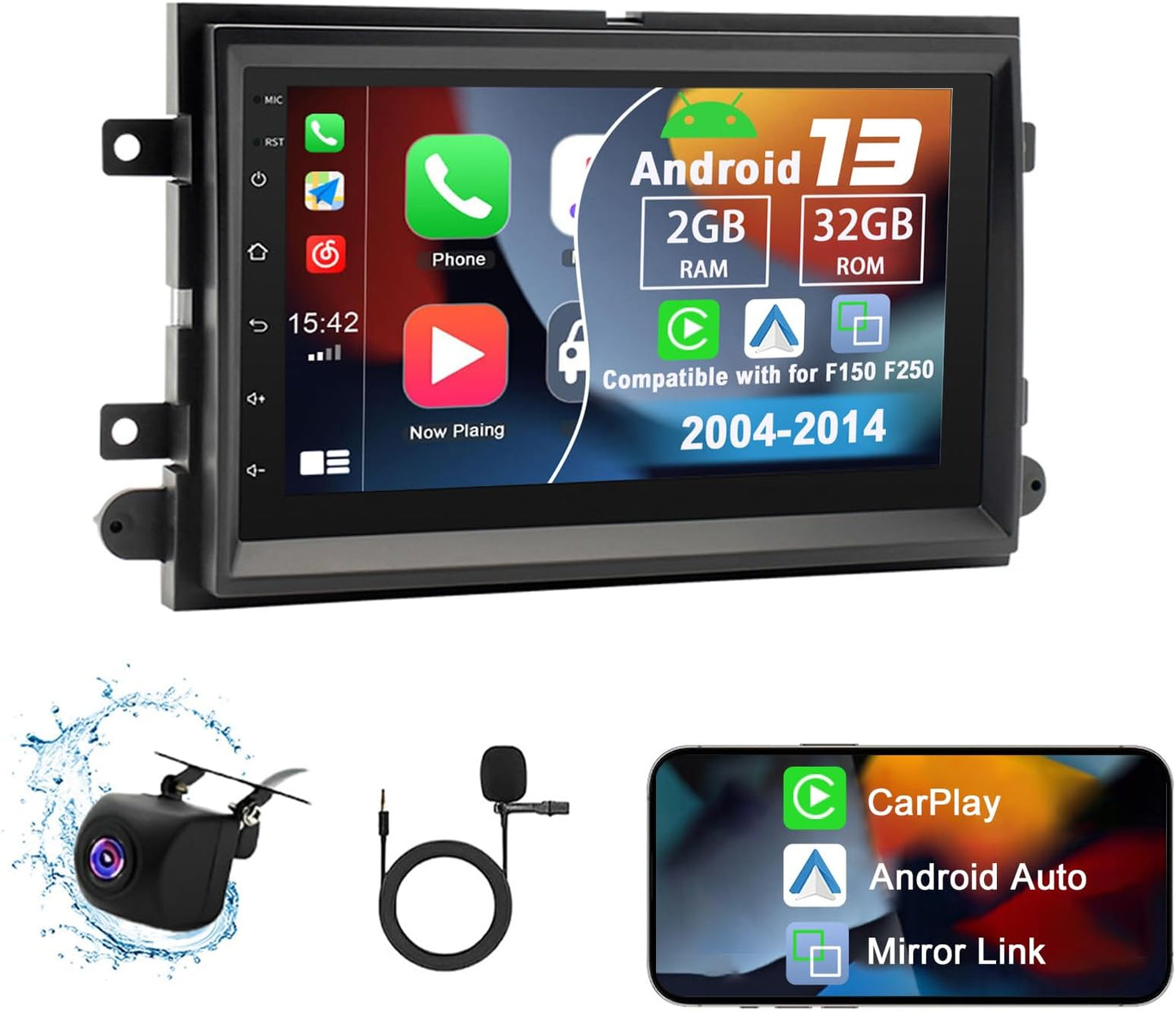 CarpartsX 8-Core Android 13 Car Stereo for Ford F150/F250/F350 (2004-2014) - 7" Touchscreen, Wireless CarPlay, GPS, 2+32GB, AHD Camera&Mic, BT&SWC