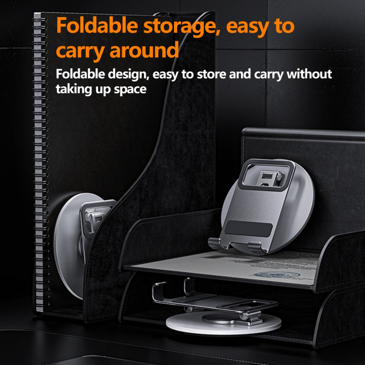 Desk Cell Phone Stand, Adjustable Foldable 360° Holder for Phones & Tablets, Compatible with iPad Pro/Air/Mini & iPhone 17–12, Ideal for Folding Desk Smartphone Use