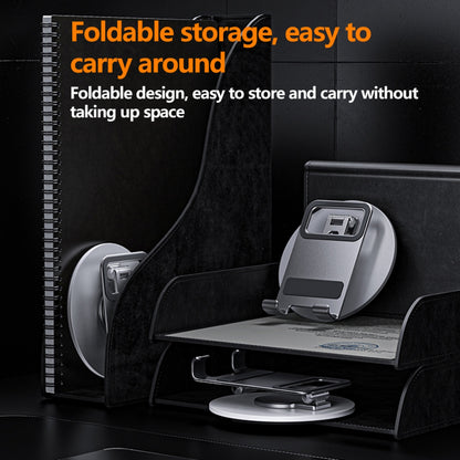 Desk Cell Phone Stand, Adjustable Foldable 360° Holder for Phones & Tablets, Compatible with iPad Pro/Air/Mini & iPhone 17–12, Ideal for Folding Desk Smartphone Use