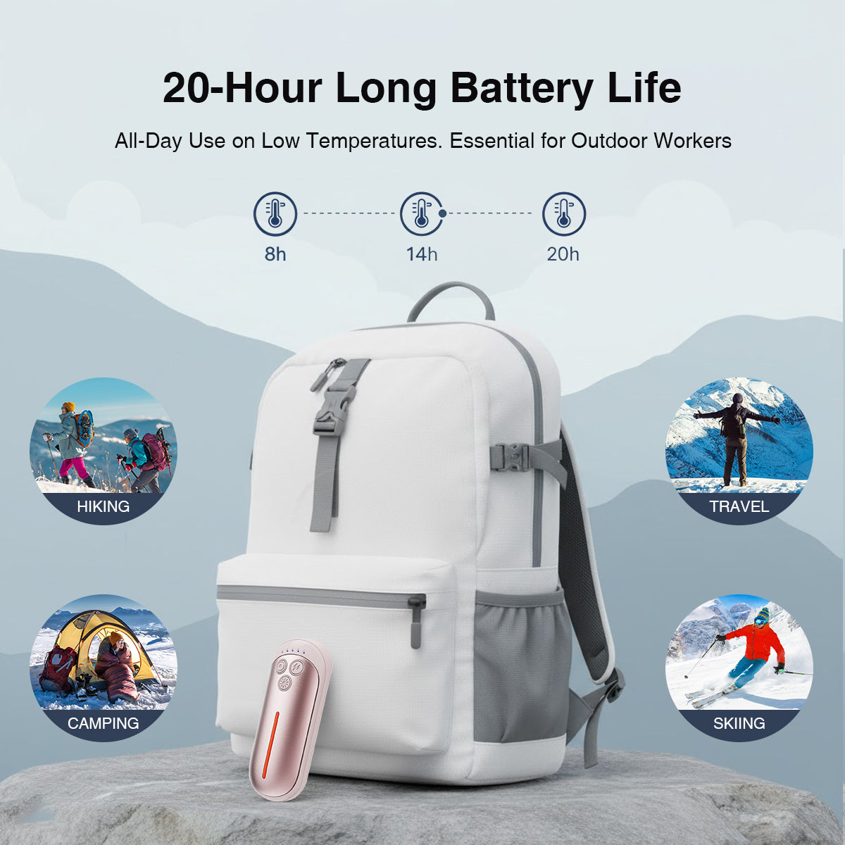 Rechargeable Hand Warmers 2 Pack – Electric Pocket Warmers with Flashlight, 5 Heat Levels, Gift for Women & Men, Camping & Skiing