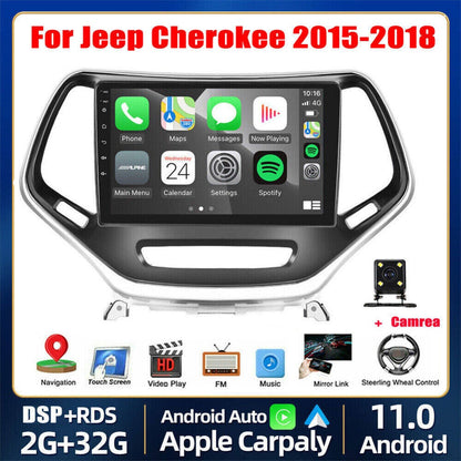 10.1" Android Car Stereo for Jeep Cherokee 2015–2018 / Sport 2016 – Wireless CarPlay & Android Auto, GPS, WiFi, DSP Audio